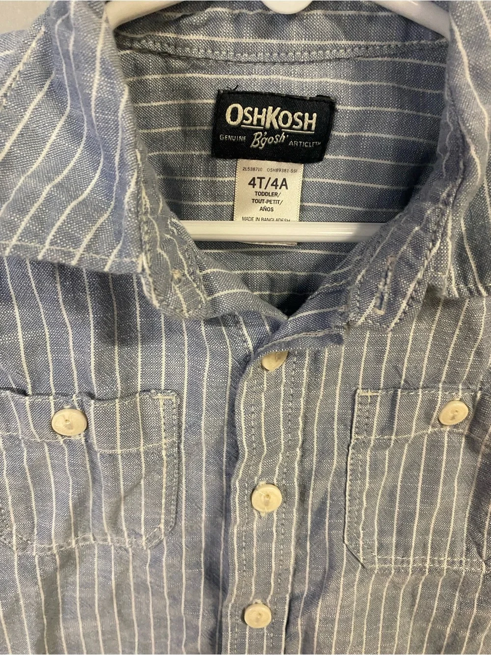 OshKosh B'gosh Blue and White Striped Short-Sleeve Button-Down Shirt